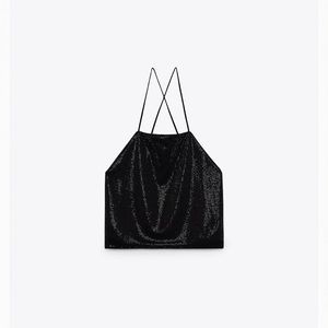 Zara Black Sparkly Crop Top with Rhinestones - BNWT - M
